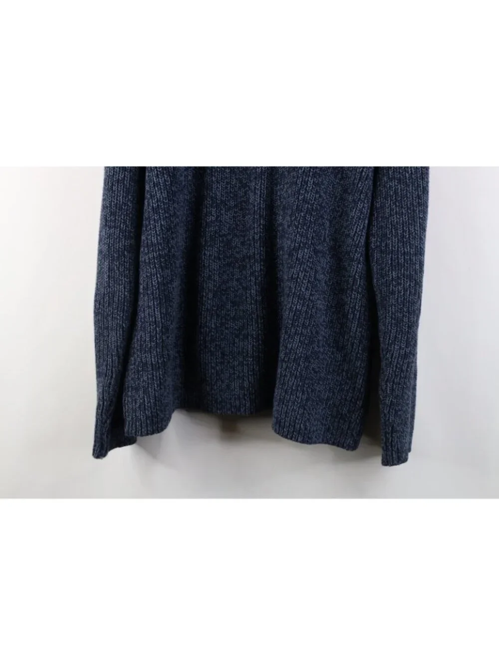 Vtg 90s LL Bean Mens Large Blank Marled Ribbed Knit Henley Sweater Blue Cotton